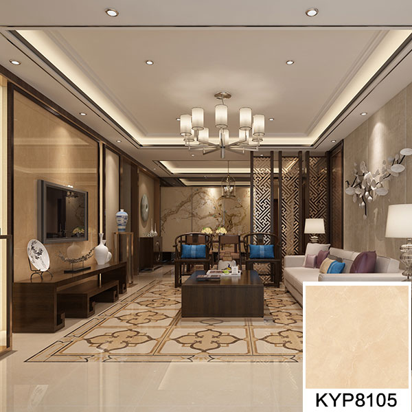 02 217永信贵宾会大理石瓷砖：世纪米黄 KYP8105地面铺贴成效图