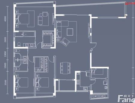 本单元的设计关键词：净、雅、简、时尚？吞侵魅似肺坏南笳，本客厅的墙面没有过多的装璜，客餐厅的酒柜设计更是凸显了主人的品尝格调，而本设计客厅没有主灯，让人感触视野比力坦荡。